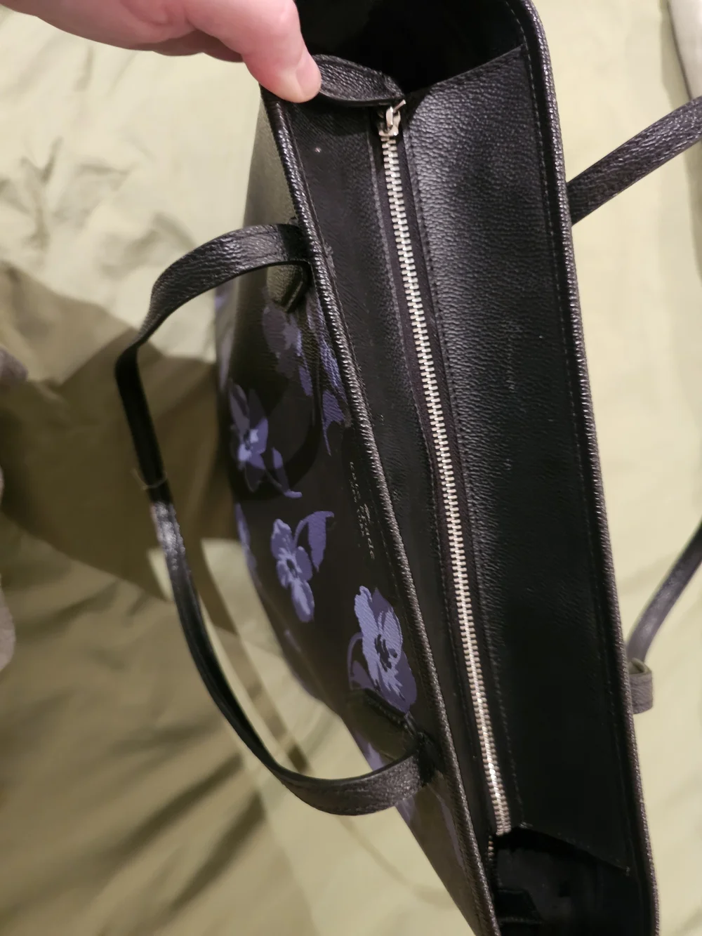 Kate Spade Black Blue Purple Floral Tote Purse Bag With Zipper Vegan Leather - Picture 9 of 9